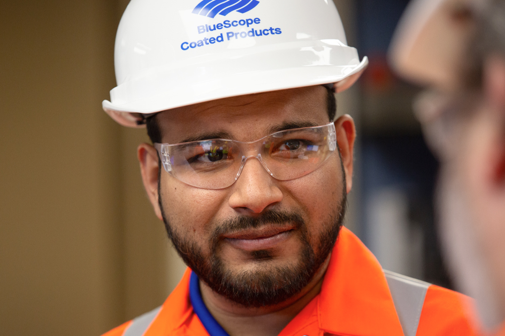 BlueScope employee wearing a hard hat