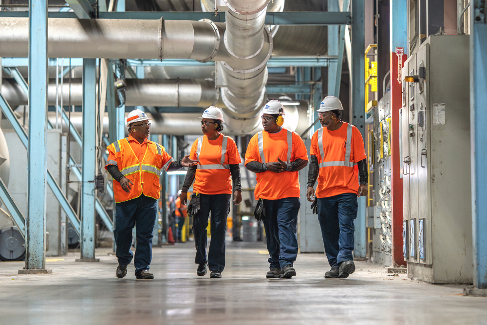 employees walking through facility